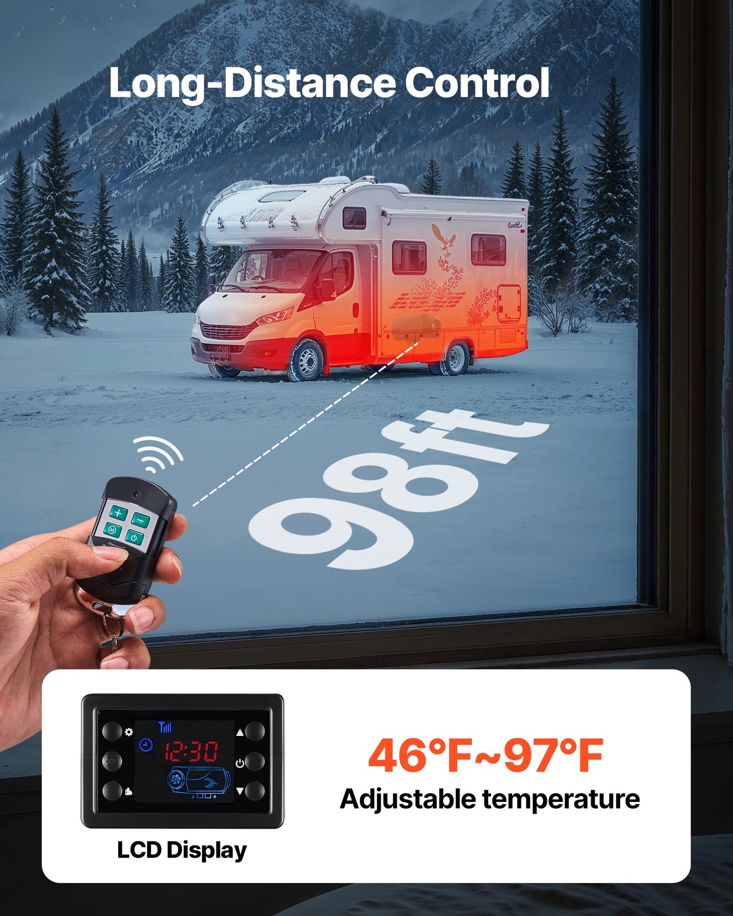 Diesel Heater, 8KW, DC 12V/24V, Portable Diesel Air Heater with Remote Control and LCD Screen, Fast Heating Low Noise, 2.6 Gal Large Fuel Tank for Vehicles, Vans, RVs, Campers, and Trucks