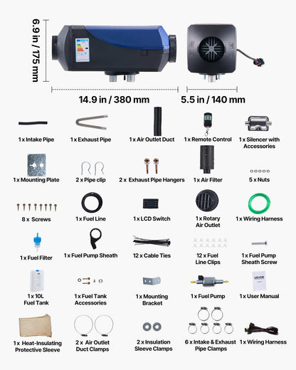 Diesel Heater, 8KW, DC 12V/24V, Portable Diesel Air Heater with Remote Control and LCD Screen, Fast Heating Low Noise, 2.6 Gal Large Fuel Tank for Vehicles, Vans, RVs, Campers, and Trucks