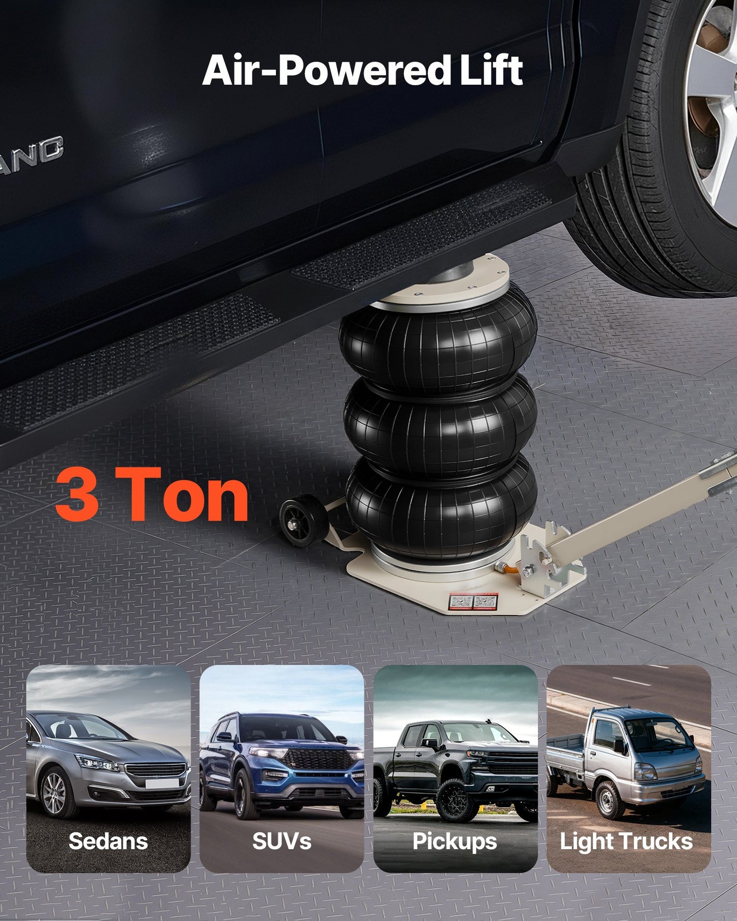 Air Jack, 3 Ton/6613 lbs Triple Bag Air Jack, Airbag with Six Steel Pipes, Lift Up to 17.7 inch/450 mm, 1-6 s Fast Lifting Pneumatic with Adjustable Long Handle for Car, SUV, Pickup Truck Repair