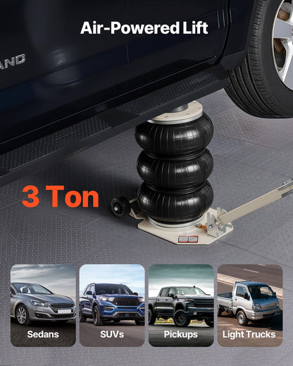 Air Jack, 3 Ton/6613 lbs Triple Bag Air Jack, Airbag with Six Steel Pipes, Lift Up to 17.7 inch/450 mm, 1-6 s Fast Lifting Pneumatic with Adjustable Long Handle for Car, SUV, Pickup Truck Repair