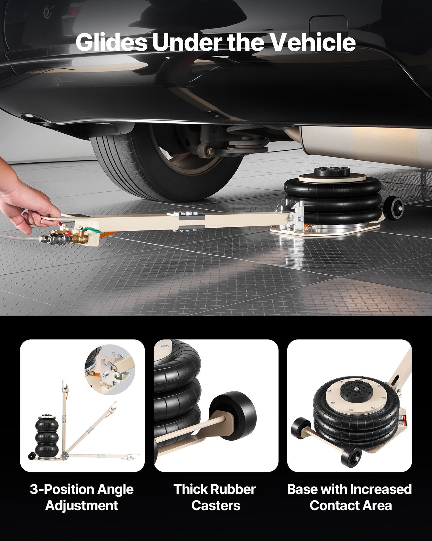 Air Jack, 3 Ton/6613 lbs Triple Bag Air Jack, Airbag with Six Steel Pipes, Lift Up to 17.7 inch/450 mm, 1-6 s Fast Lifting Pneumatic with Adjustable Long Handle for Car, SUV, Pickup Truck Repair