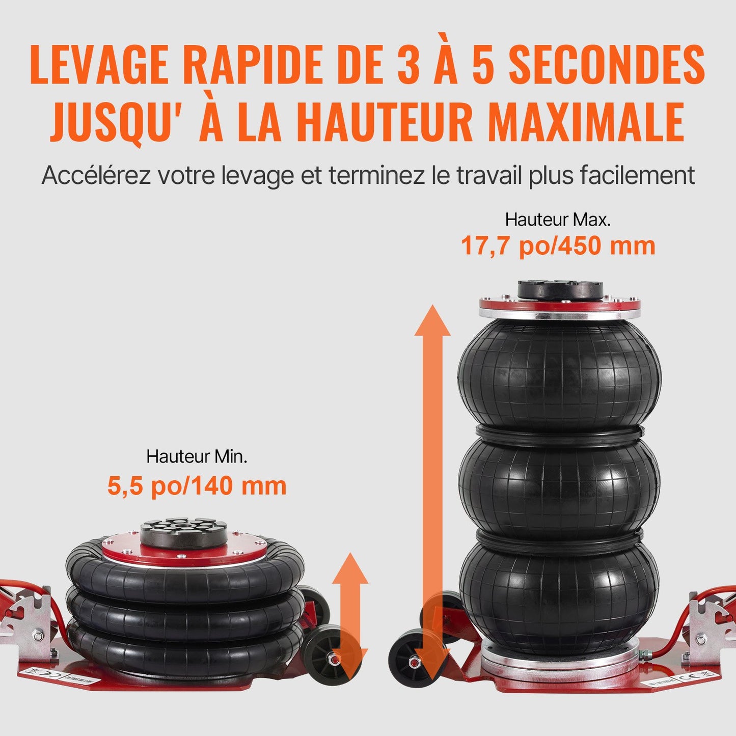 Air Jack, 3 Ton/6600 lbs Triple Bag Air Jack, Airbag Jack with Six Steel Pipes, Lift up to 17.7", 3-5 s Fast Lifting Pneumatic Jack, with Adjustable Long Handle for Cars, Garages, Repair (Red)
