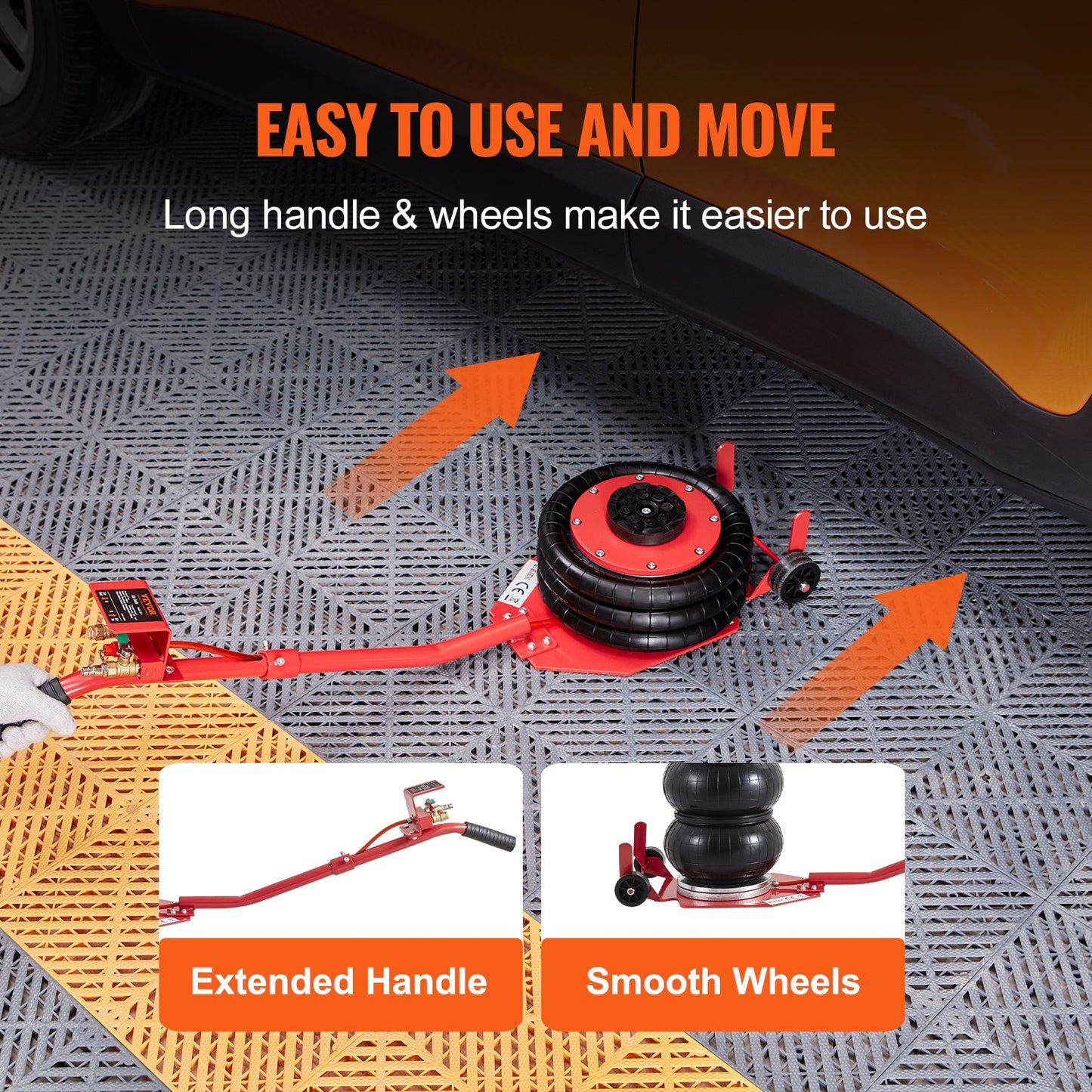 Air Jack, 3 Ton/6600 lbs Triple Bag Air Jack, Airbag Jack med sex stålrör, lyft upp till 17,7 tum/450 mm, 3-5 s snabblyftande pneumatisk domkraft, med långa handtag för bilar, garage, reparation, ( Röd)