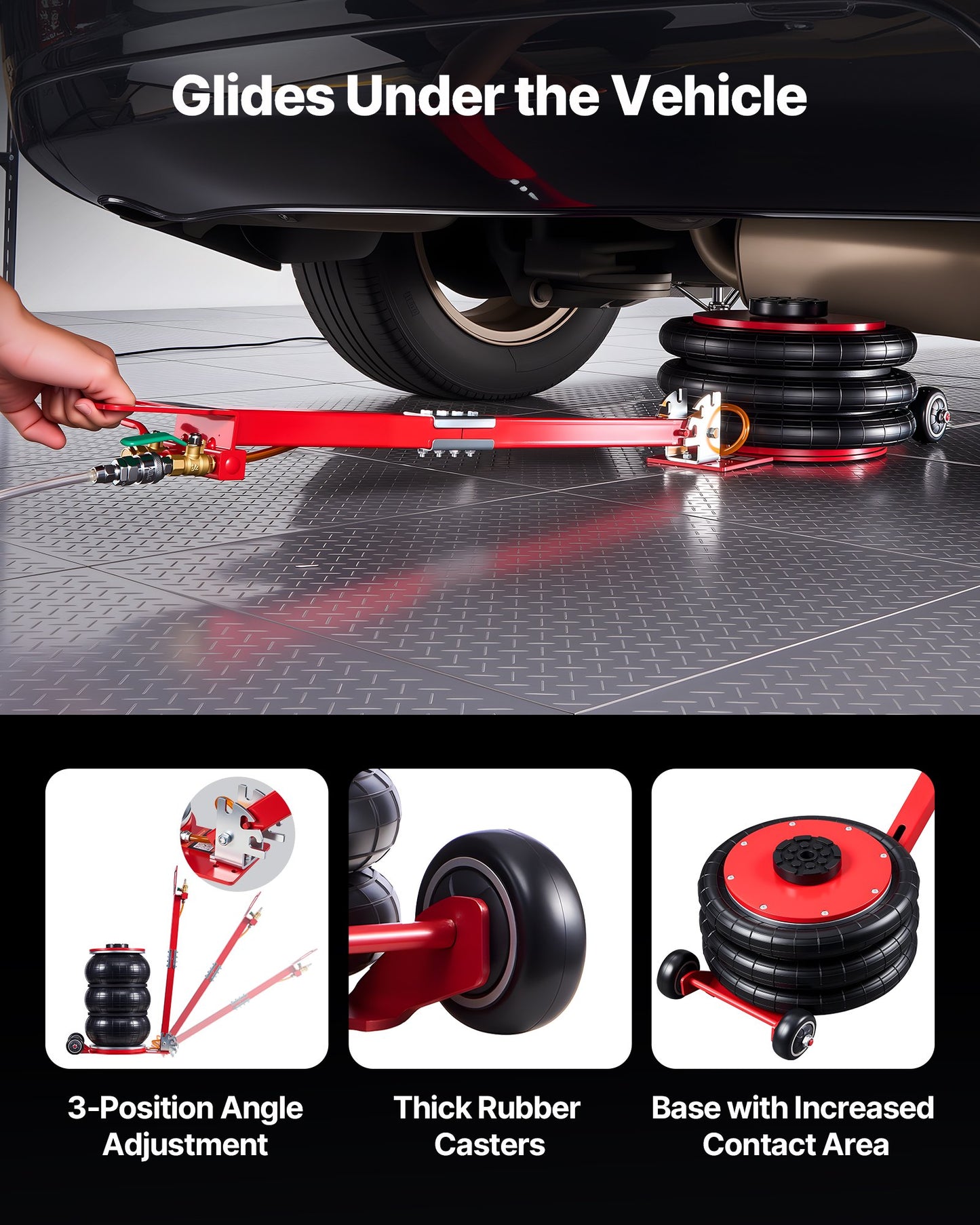 Air Jack, 5 Ton/11023 lbs Triple Bag Air Jack, Airbag with Six Steel Pipes, Lift Up to 18.3 inch/464 mm, 4-10 s Fast Lifting Pneumatic with Adjustable Long Handle for Cars, SUVs, Pickup Trucks