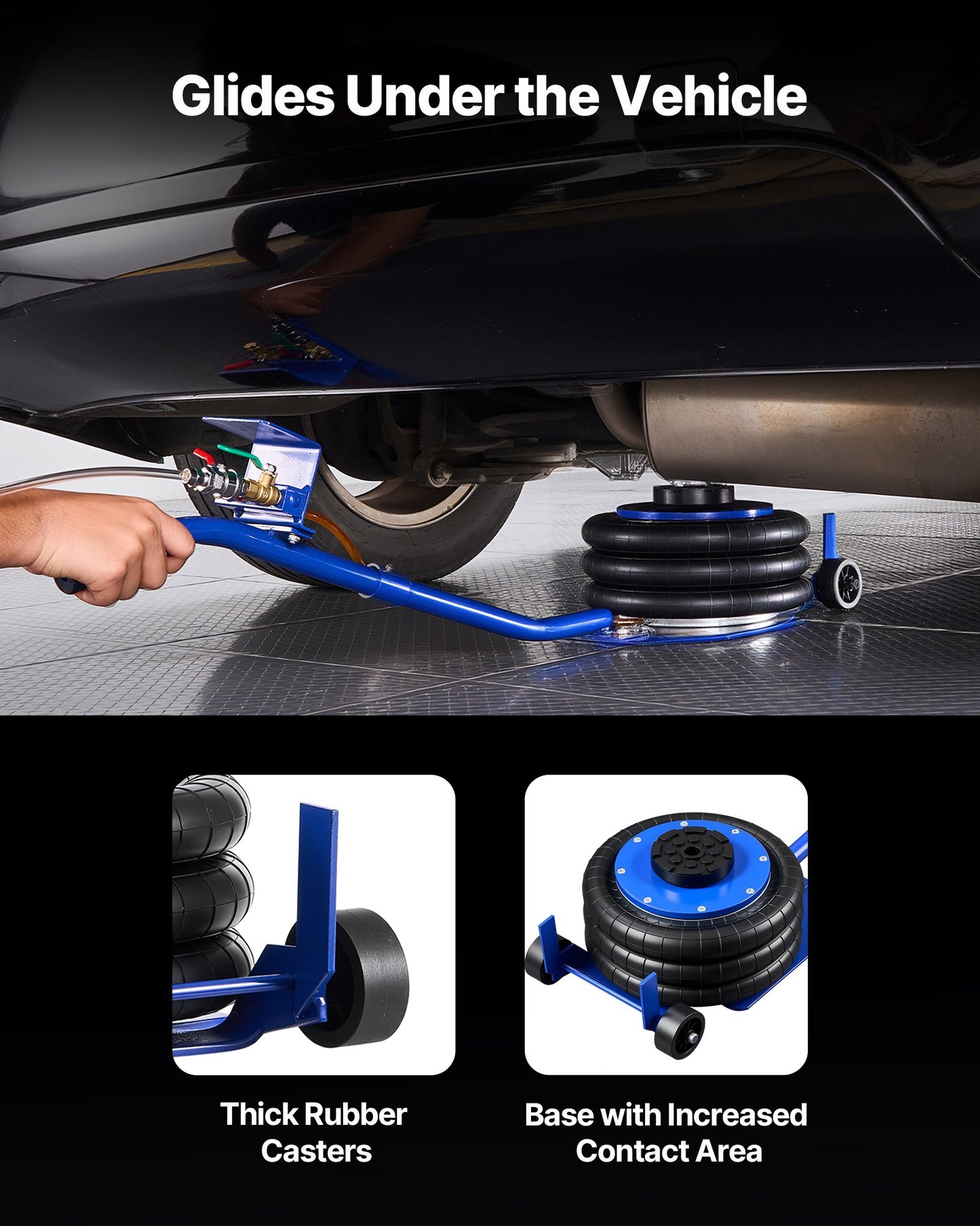 Air Jack, 3 Ton/6613 lbs Triple Bag Air Jack, Airbag with Six Steel Pipes, Lift Up to 17.7 inch/450 mm, 1-6 s Fast Lifting Pneumatic with Long Handle & Rubber Pad for Cars, SUVs, Pickup Trucks