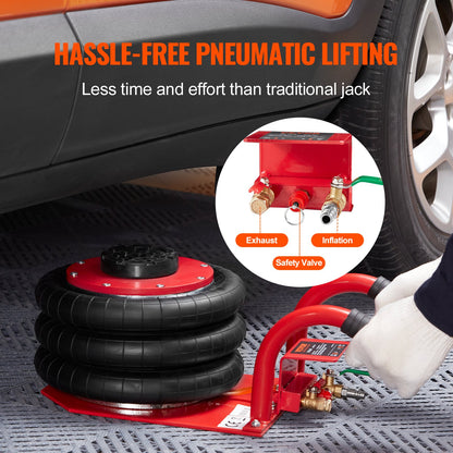 Air Jack, 3 Ton/6600 lbs Triple Bag Air Jack, Airbag Jack with Six Steel Pipes, Lift up to 17.7 inch/450 mm, 3-5 s Fast Lifting Pneumatic Jack, with Side Handles for Car, Garage, Repair (Red)