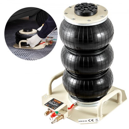 Air Jack, 3 Ton/6600 lbs Triple Bag Air Jack, Airbag Jack with Six Steel Pipes, Lift up to 17.7 inch/450 mm, 3-5 s Fast Lifting Pneumatic Jack, with Side Handles for Car, Garage, Repair (White)