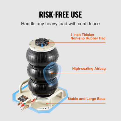 Luftwagenheber, 3 Tonnen/6600 lbs, Dreifach-Luftwagenheber, Luftwagenheber mit Luftsack, Hubhöhe bis zu 450 mm, 3-5 Sekunden Schnellhub-Luftwagenheber, mit seitlichem Griff für Autos, Garage, Reparatur (Beige)