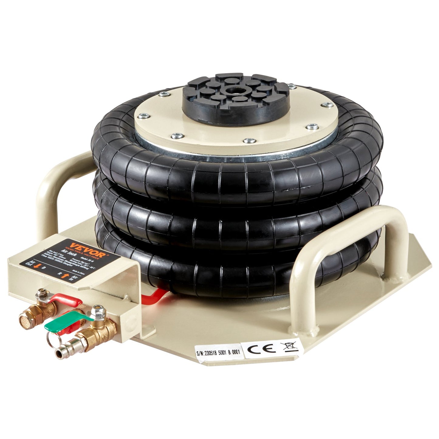 Luftwagenheber, 3 Tonnen/6600 lbs, Dreifach-Luftwagenheber, Luftwagenheber mit Luftsack, Hubhöhe bis zu 450 mm, 3-5 Sekunden Schnellhub-Luftwagenheber, mit seitlichem Griff für Autos, Garage, Reparatur (Beige)