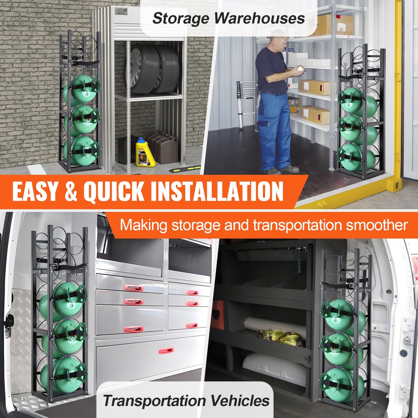 Refrigerant Tank Rack, with 3 x 30 lbs and other 3 small bottle tanks, cylinder tank rack 12.79x12.99x47.12 inches, refrigerant cylinder rack and holder for freon, gases, oxygen, nitrogen