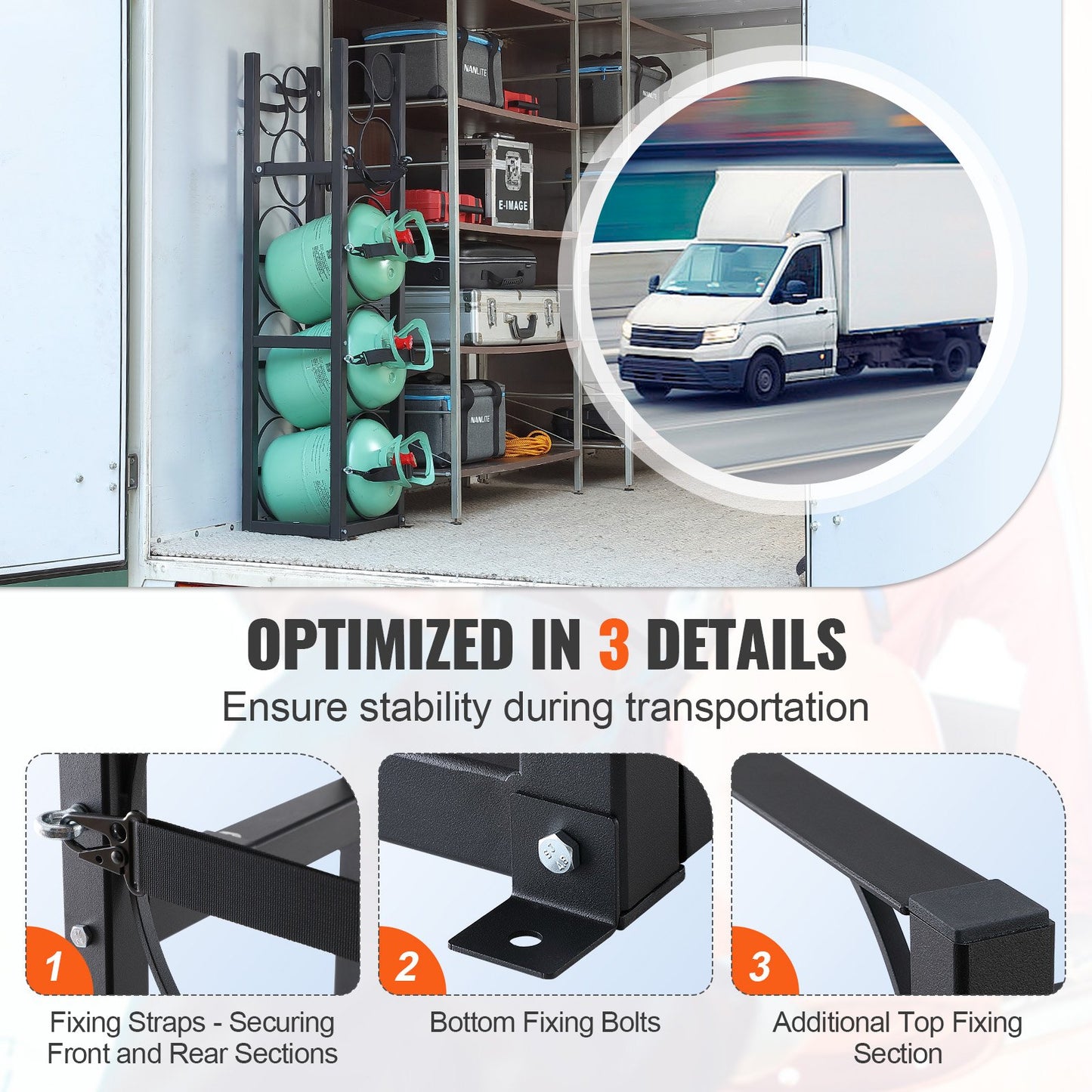 Refrigerant Tank Rack, with 3 x 30lbs and Other 3 Small Bottle Tanks, Cylinder Tank Rack 12.79x12.99x47.12 in, Refrigerant Cylinder Rack and Holders for Freon, Gases, Oxygen, Nitrogen