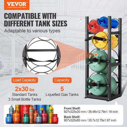 Refrigerant Tank Rack, with 2 x 30lbs and other 3 small bottle tanks, Cylinder Tank Rack 12.79x12.99x47.12 inches, Refrigerant Cylinder Rack and Holder for Freon, Gases, Oxygen, Nitrogen