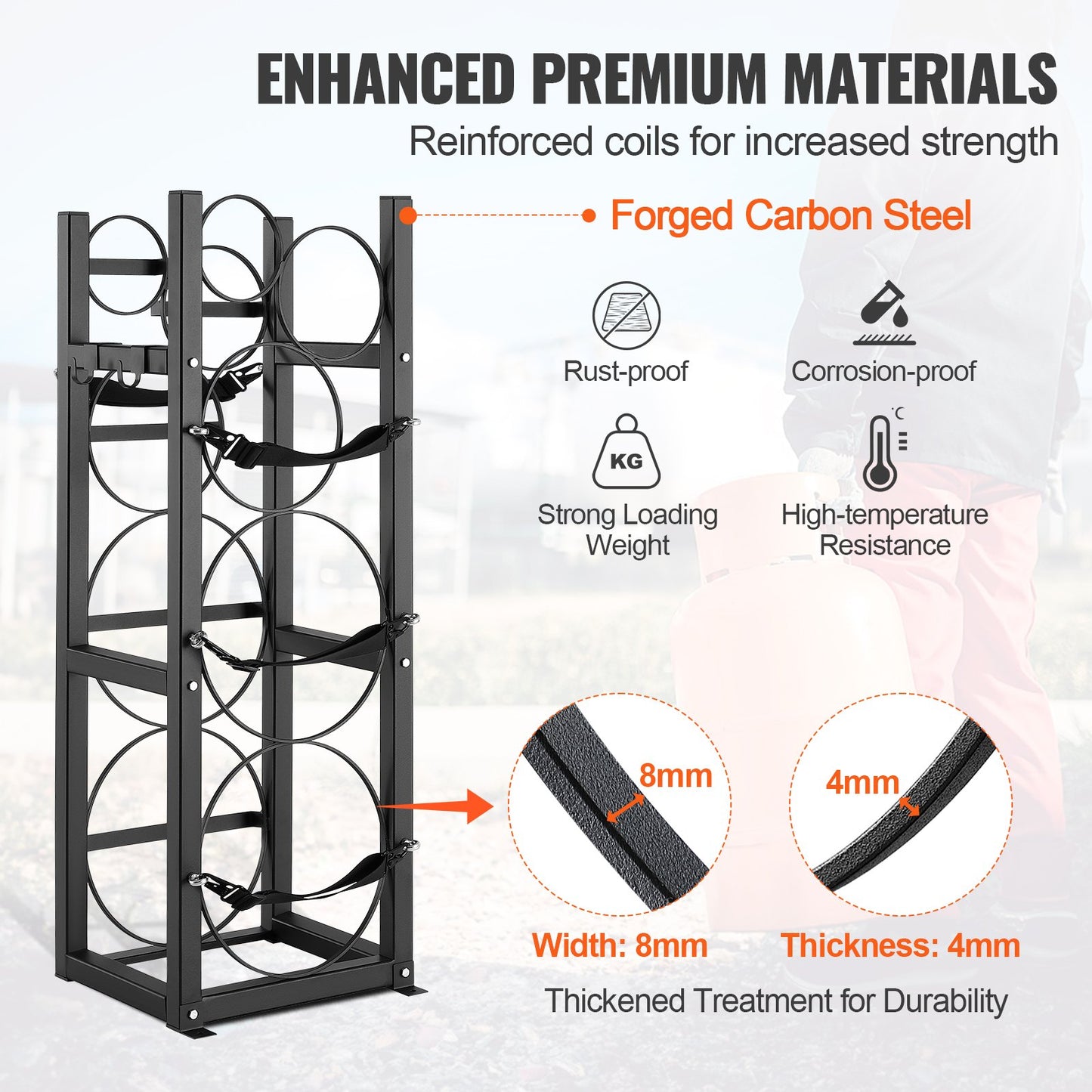 Refrigerant Tank Rack, with 2 x 30lbs and other 3 small bottle tanks, Cylinder Tank Rack 12.79x12.99x47.12 inches, Refrigerant Cylinder Rack and Holder for Freon, Gases, Oxygen, Nitrogen