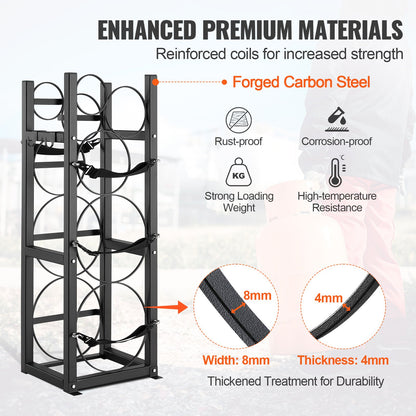 Refrigerant Tank Rack, with 2 x 30lbs and other 3 small bottle tanks, Cylinder Tank Rack 12.79x12.99x47.12 inches, Refrigerant Cylinder Rack and Holder for Freon, Gases, Oxygen, Nitrogen