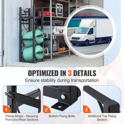 Refrigerant Tank Rack, with 2 x 30lbs and other 3 small bottle tanks, Cylinder Tank Rack 12.79x12.99x47.12 inches, Refrigerant Cylinder Rack and Holder for Freon, Gases, Oxygen, Nitrogen