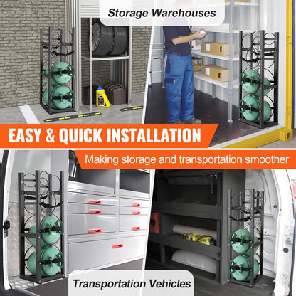 Refrigerant Tank Rack, with 2 x 30lbs and other 3 small bottle tanks, Cylinder Tank Rack 12.79x12.99x47.12 inches, Refrigerant Cylinder Rack and Holder for Freon, Gases, Oxygen, Nitrogen