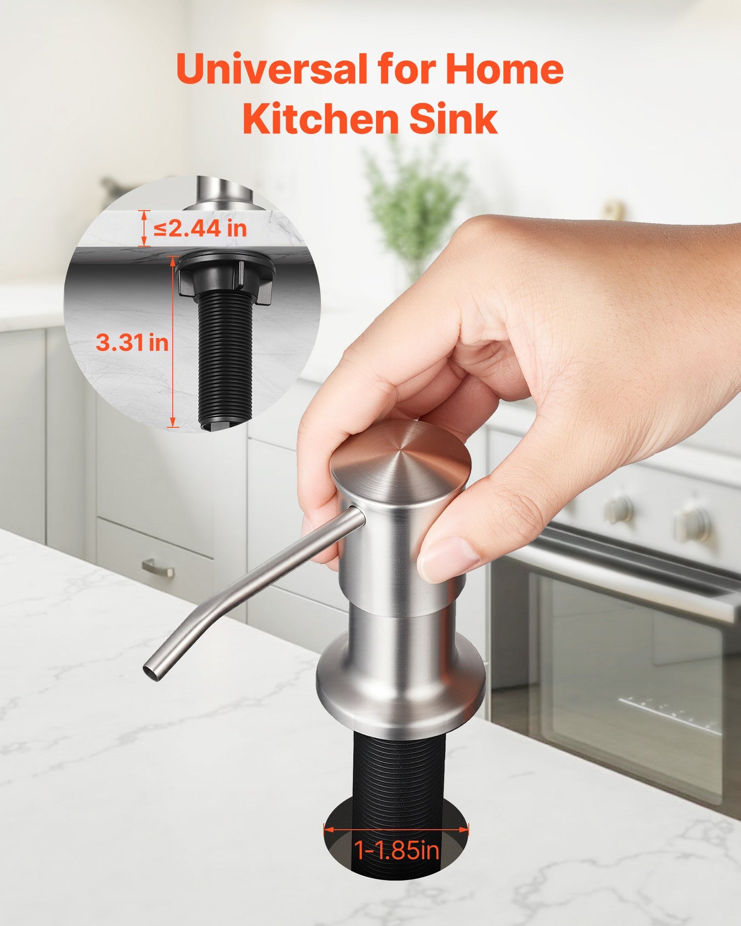 Soap Dispenser for Kitchen Sink, Stainless Steel Built in Sink Soap Dispenser with 47" Extension Tube Kit, Countertop Dish Soap-Dispenser with 360° Rotation Pump Head, for Kitchen Bathroom