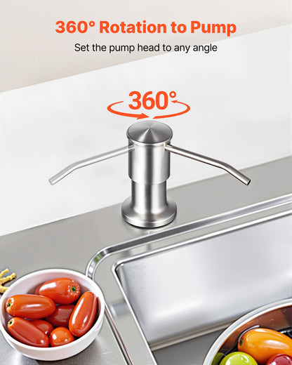 Soap Dispenser for Kitchen Sink, Stainless Steel Built in Sink Soap Dispenser with 47" Extension Tube Kit, Countertop Dish Soap-Dispenser with 360° Rotation Pump Head, for Kitchen Bathroom