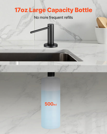 Soap Dispenser for Kitchen Sink, Stainless Steel Built in Sink Soap Dispenser with 17OZ Refillable Bottle, Countertop Dish Soap-Dispenser with 360° Rotation Pump Head, for Kitchen Bathroom