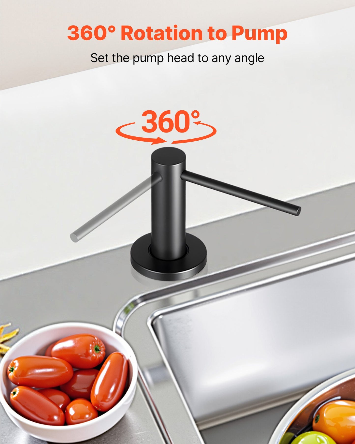 Soap Dispenser for Kitchen Sink, Stainless Steel Built in Sink Soap Dispenser with 17OZ Refillable Bottle, Countertop Dish Soap-Dispenser with 360° Rotation Pump Head, for Kitchen Bathroom
