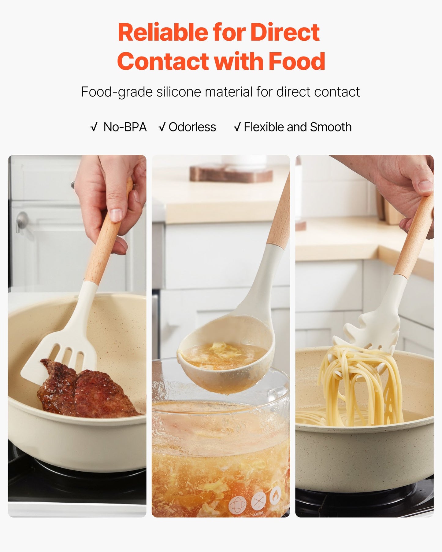 Kitchen Cooking Utensils Set, 34 PCS Silicone Spatula Set with Holder, 428°F Heat Resistant Gadget Spoons Tools, Wooden Handle Home Essentials Accessories, Silicone Gadgets Cookware, White