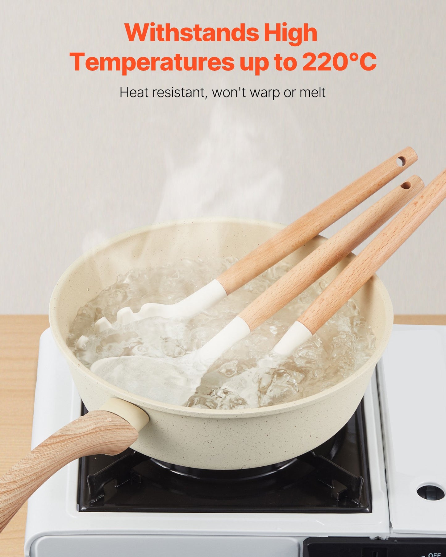 Kitchen Cooking Utensils Set, 34 PCS Silicone Spatula Set with Holder, 428°F Heat Resistant Gadget Spoons Tools, Wooden Handle Home Essentials Accessories, Silicone Gadgets Cookware, White