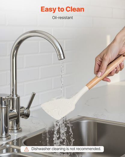 Kitchen Cooking Utensils Set, 34 PCS Silicone Spatula Set with Holder, 428°F Heat Resistant Gadget Spoons Tools, Wooden Handle Home Essentials Accessories, Silicone Gadgets Cookware, White