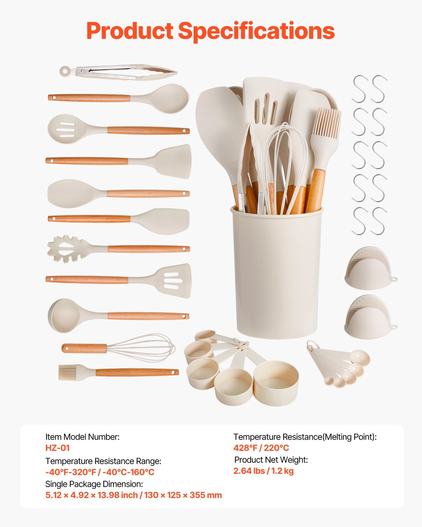 Kitchen Cooking Utensils Set, 34 PCS Silicone Spatula Set with Holder, 428°F Heat Resistant Gadget Spoons Tools, Wooden Handle Home Essentials Accessories, Silicone Gadgets Cookware, White