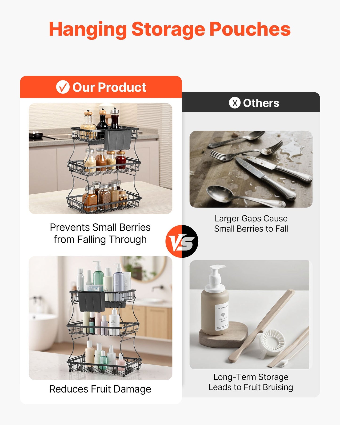 3 Tier Fruit Basket, Countertop Fruits Vegetable Bowl with Banana Hangers and Side Storage Basket, Metal Wire Storage Stand for Kitchen Counter, Holder Organizer for Bread Snack Veggies, Black