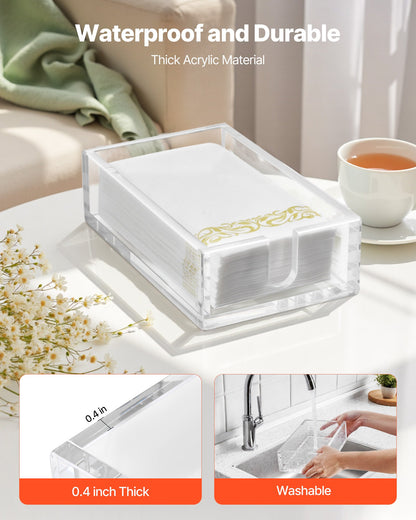 Acrylic Napkin Holder, 9.1 x 5.5 x 2.6 inch, Clear Bathroom Guest Towel Storage Tray with U-Shaped Opening, Disposable Paper Towel Holder for Bathroom Kitchen Parties Weddings & Various Events