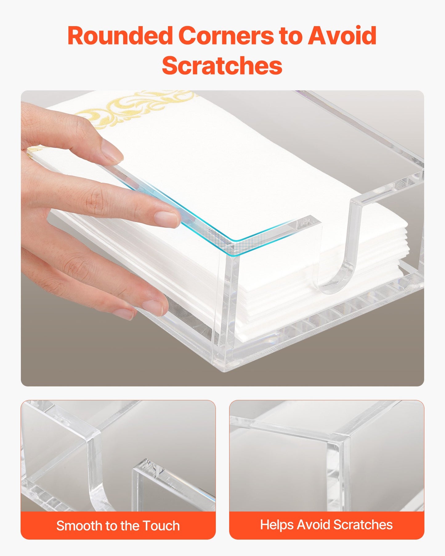 Acrylic Napkin Holder, 9.1 x 5.5 x 2.6 inch, Clear Bathroom Guest Towel Storage Tray with U-Shaped Opening, Disposable Paper Towel Holder for Bathroom Kitchen Parties Weddings & Various Events