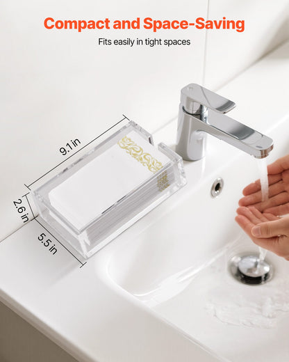Acrylic Napkin Holder, 9.1 x 5.5 x 2.6 inch, Clear Bathroom Guest Towel Storage Tray with U-Shaped Opening, Disposable Paper Towel Holder for Bathroom Kitchen Parties Weddings & Various Events