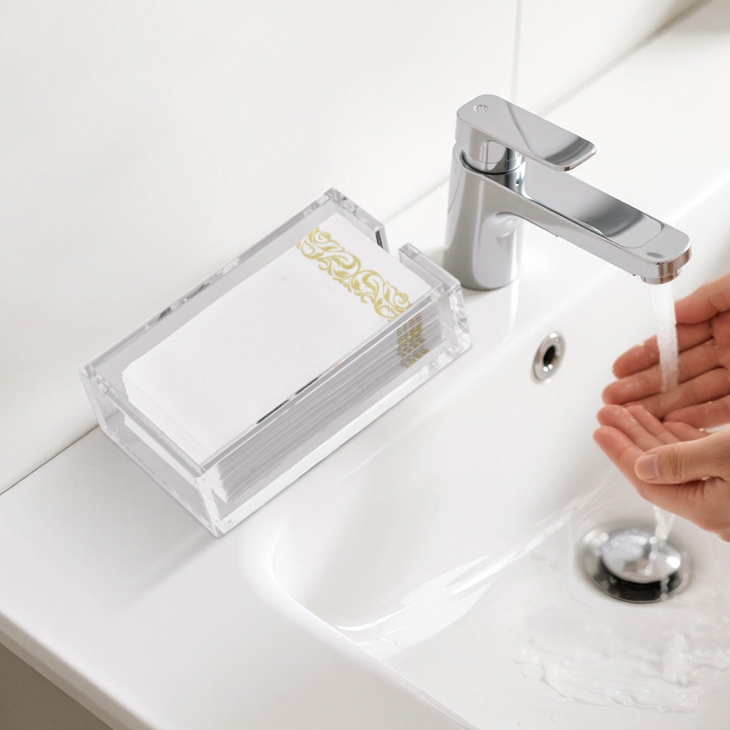 Acrylic Napkin Holder, 9.1 x 5.5 x 2.6 inch, Clear Bathroom Guest Towel Storage Tray with U-Shaped Opening, Disposable Paper Towel Holder for Bathroom Kitchen Parties Weddings & Various Events