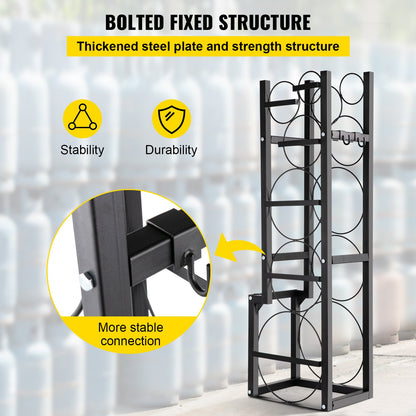 Refrigerant Tank Rack with 1x50lb, 2x30lb and 3 small bottles cylinder tank rack, 48.5x15x11 inch refrigerant cylinder rack Gas cylinder rack and holder for gas oxygen nitrogen storage