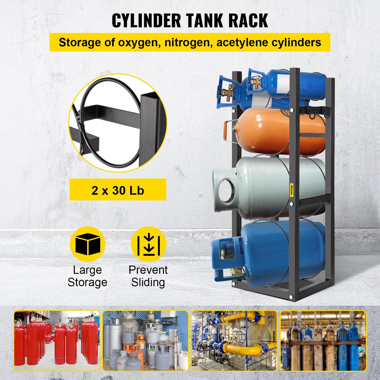 Coolant Tank Rack Cylinder Tank Rack with 2-30 lb and 3 Small Bottles