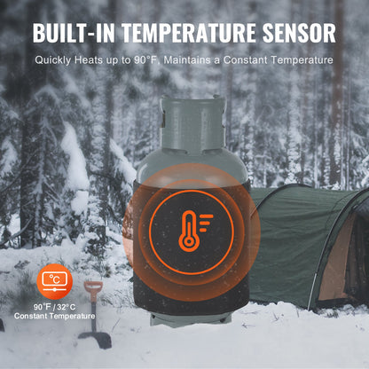 Insulated Band Style Gas Cylinder Warmer, Fits 40 lbs Gas Tanks 120W Propane Heater, Fixed Internal Thermostat Max Temp 90 ℉, Durable Waterproof Oxford Fabric, FCC Listed
