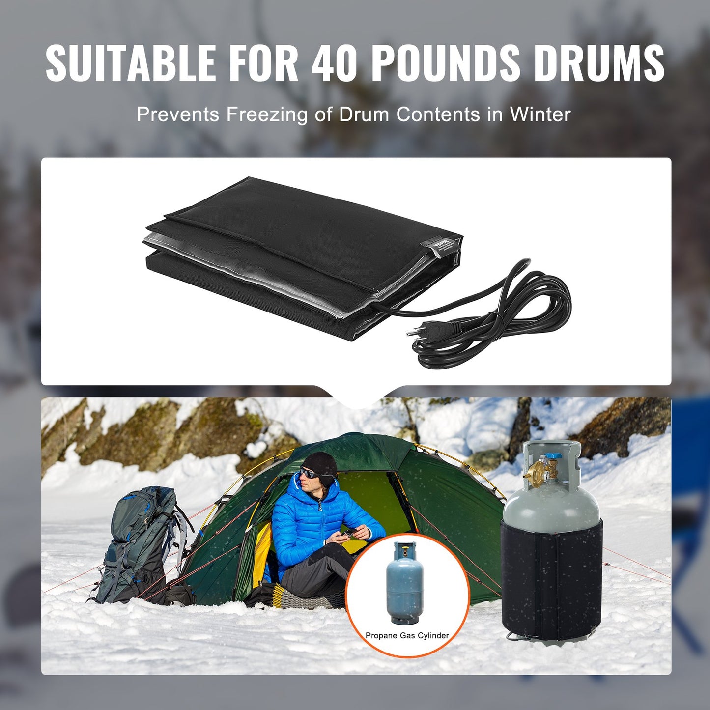 Insulated Band Style Gas Cylinder Heater for 40 lbs Gas Tanks 120W 90℉