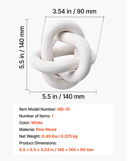 Wood Chain Link Decor, 3 Link, Hand Carved Wooden Knot Decor, Coffee Table Decoration Modern Shelf Accents, Decorative Objects for Home Living Room Bedroom Entryway Farmhouse Bookshelf, White