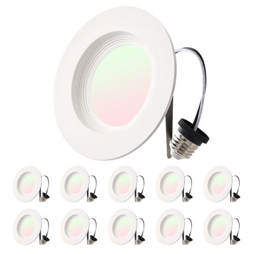 10 Pack LED Recessed Lighting, 4 Inches, Retrofit Can Lights, 750 LM 9W 120V, Selectable 5CCT 2700K/3000K/3500K/4000K/5000K, 10% to 100% Dimmable, Compatible with E26 Base and TP24 Connector