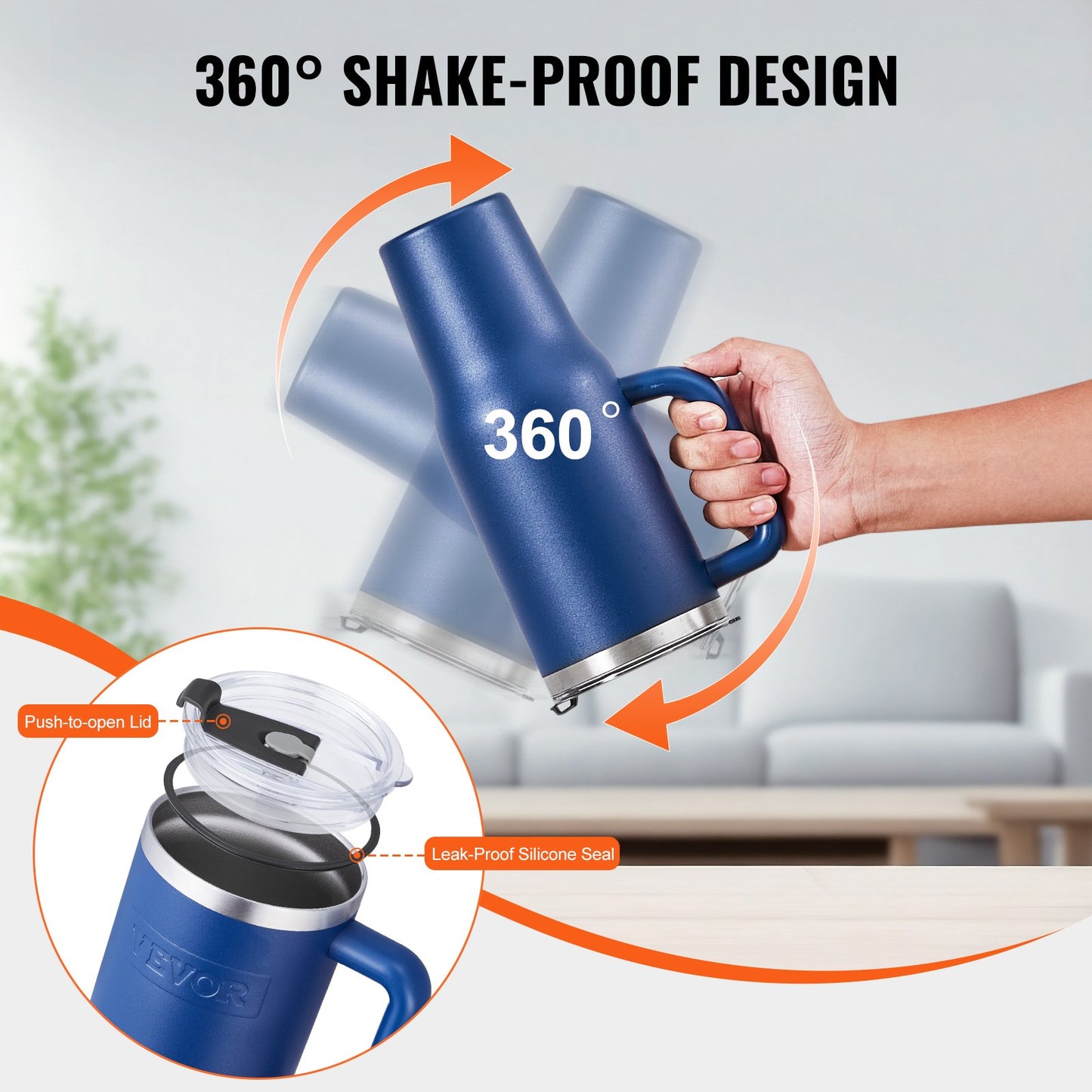 40 oz Insulated Water Bottle, Stainless Steel Sports Coffee Cup with Lid, Handheld Travel Coffee Mug Double Walled, Camping Hydration Flask Leakproof, for Indoor/Outdoor School, Work, Blue