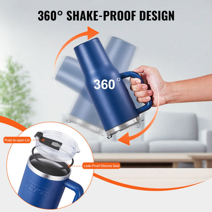 40 oz Insulated Water Bottle, Stainless Steel Sports Coffee Cup with Lid, Handheld Travel Coffee Mug Double Walled, Camping Hydration Flask Leakproof, for Indoor/Outdoor School, Work, Blue