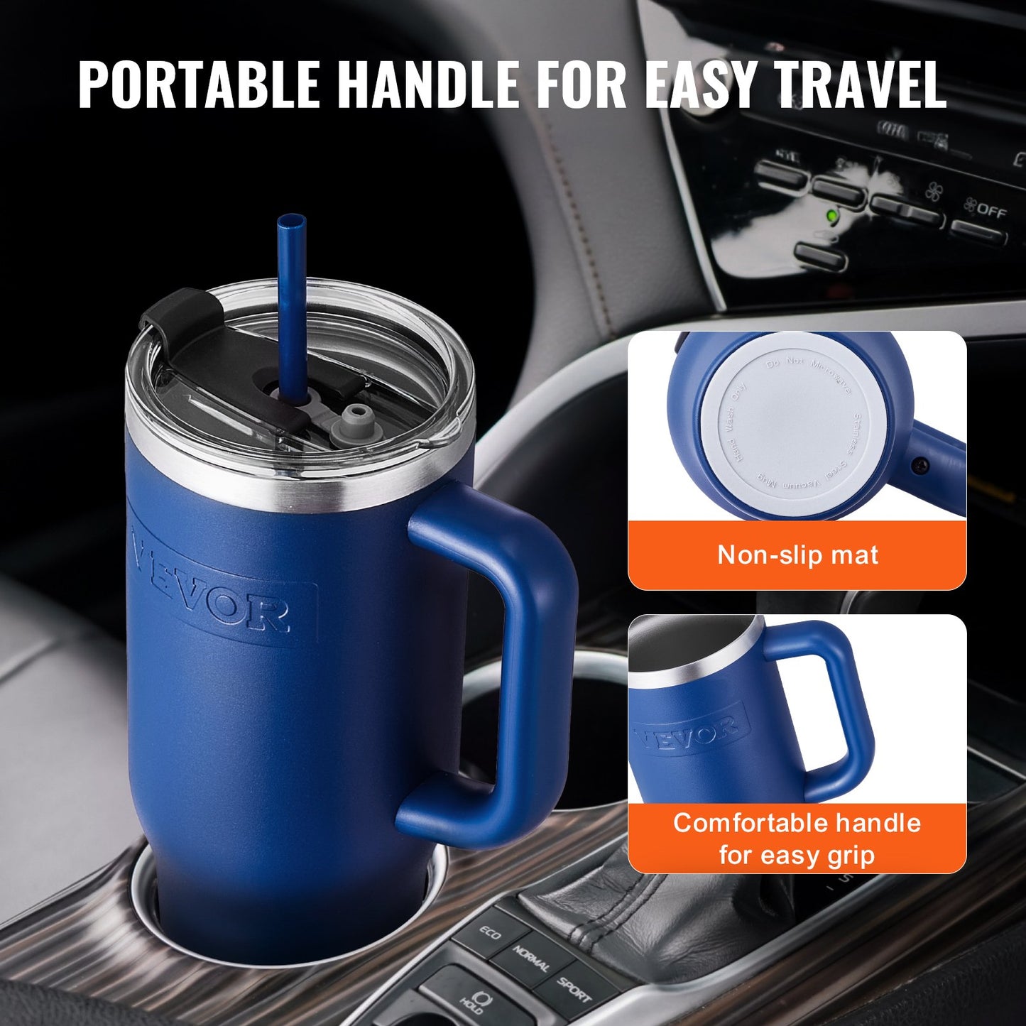 40 oz Insulated Water Bottle, Stainless Steel Sports Coffee Cup with Lid, Handheld Travel Coffee Mug Double Walled, Camping Hydration Flask Leakproof, for Indoor/Outdoor School, Work, Blue