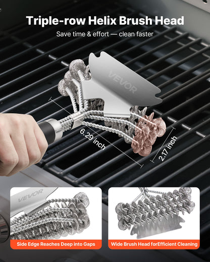 Grill Brush and Scraper, BBQ Brush for Outdoor Grills, Stainless Steel Woven Wire, Bristle Free Barbecue Brushes for Porcelain, Charcoal, Grate Cleaner Grill Accessories, 17 in