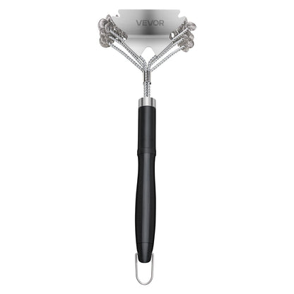 Grill Brush and Scraper, BBQ Brush for Outdoor Grills, Stainless Steel Woven Wire, Bristle Free Barbecue Brushes for Porcelain, Charcoal, Grate Cleaner Grill Accessories, 17 in