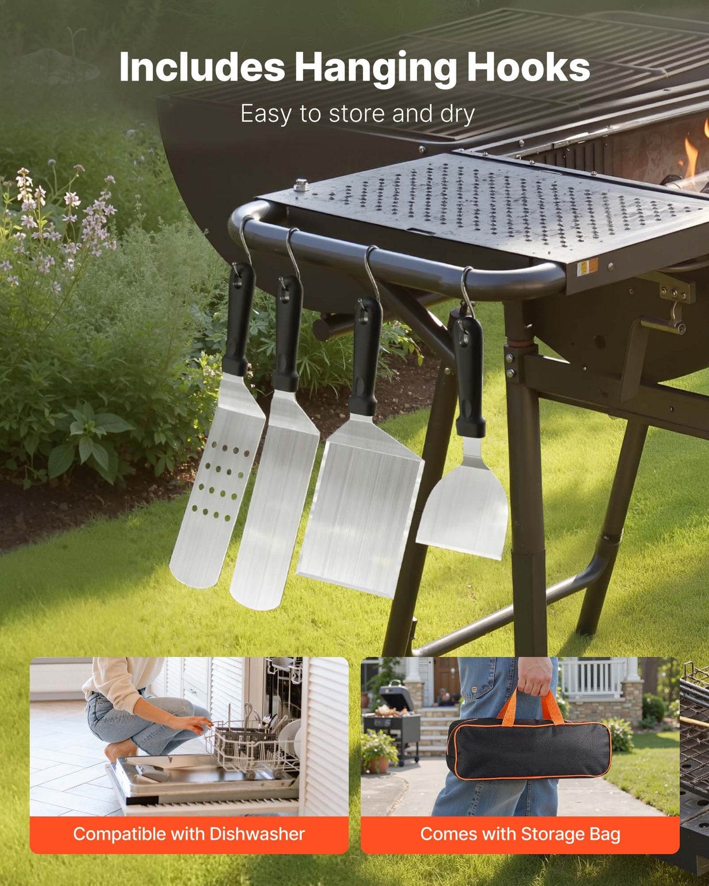 28PCS Griddle Accessories Kit, Flat Top Grill Accessory, Enlarged Spatula Gift Set, Stainless Steel Grilling Tools with Basting Cover, Tong, Burger Press, Carry Bag, for Outdoor BBQ Teppanyaki