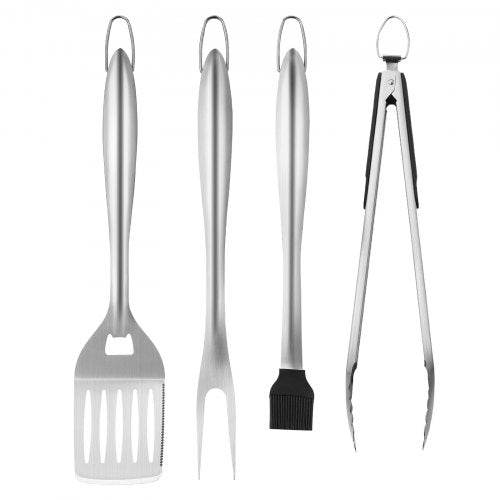 Grilling Accessories, 4PCS BBQ Grill Tool Set, Heavy Duty Stainless Steel Barbecue Tools, Kitchen Utensils with Tong, Spatula, Fork, Brush, for Outdoor Grills, Gift for Father Men Husband