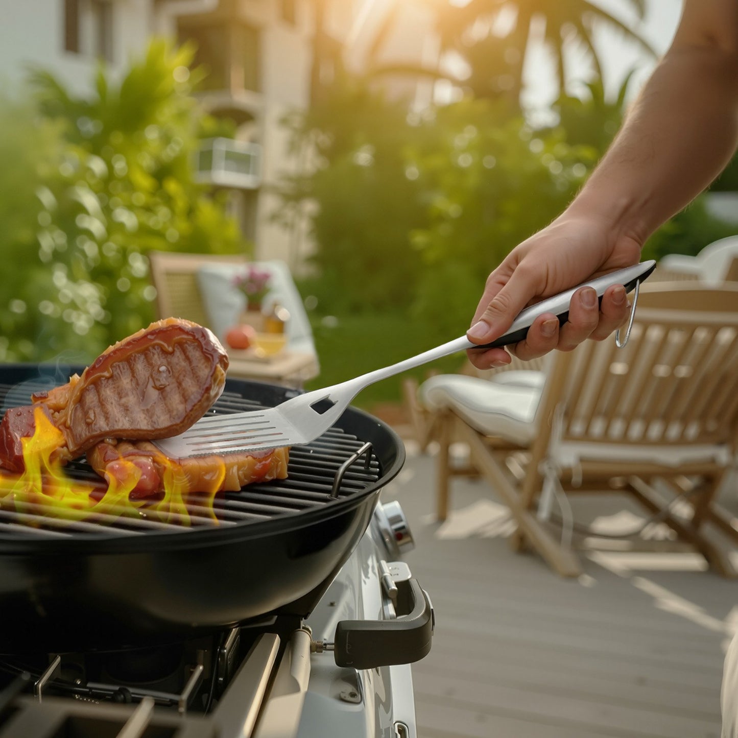 Grilling Accessories, 4PCS BBQ Grill Tool Set, Heavy Duty Stainless Steel Barbecue Tools, Kitchen Utensils with Tong, Spatula, Fork, Brush, for Outdoor Grills, Gift for Father Men Husband