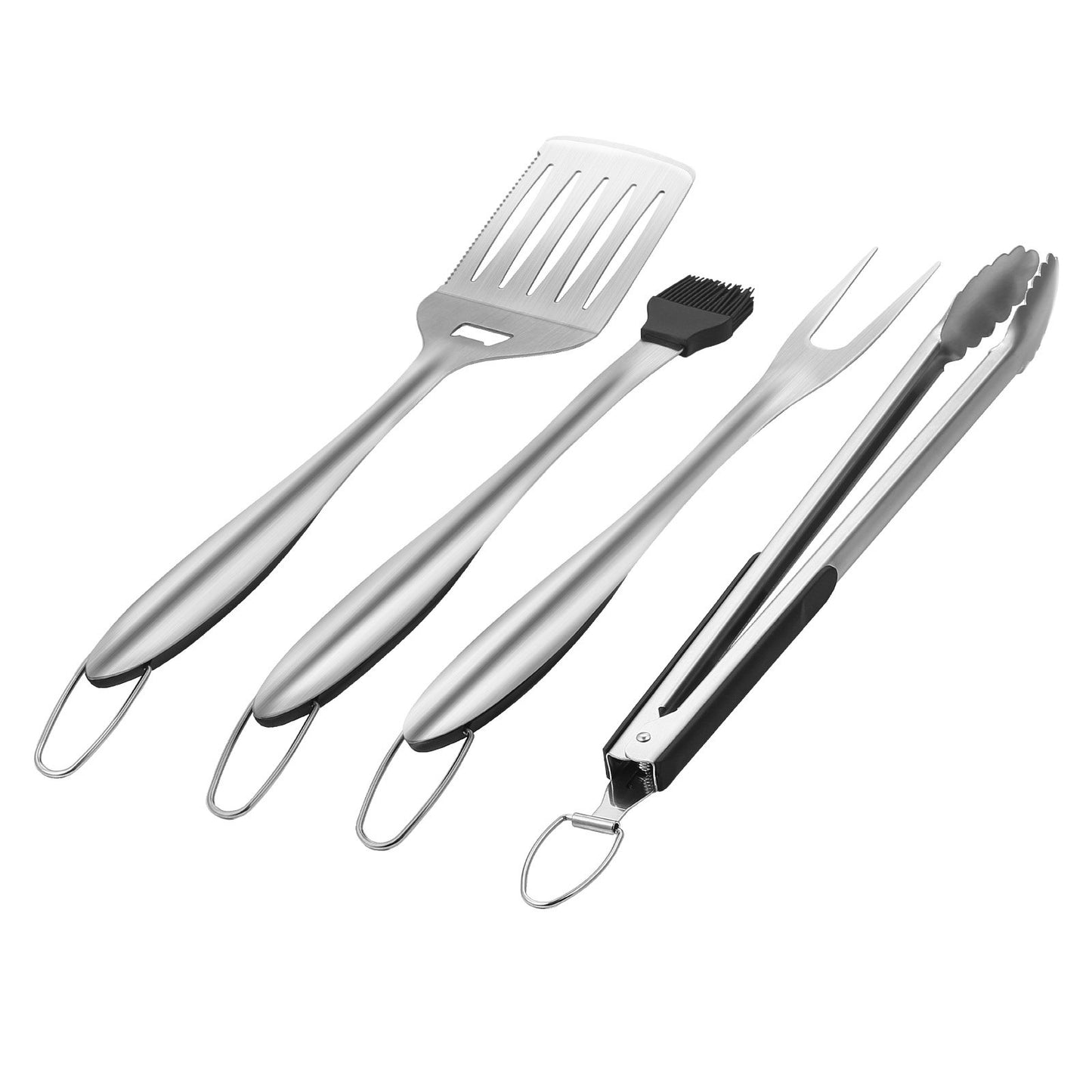 Grilling Accessories, 4PCS BBQ Grill Tool Set, Heavy Duty Stainless Steel Barbecue Tools, Kitchen Utensils with Tong, Spatula, Fork, Brush, for Outdoor Grills, Gift for Father Men Husband