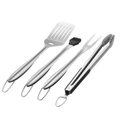 Grilling Accessories, 4PCS BBQ Grill Tool Set, Heavy Duty Stainless Steel Barbecue Tools, Kitchen Utensils with Tong, Spatula, Fork, Brush, for Outdoor Grills, Gift for Father Men Husband