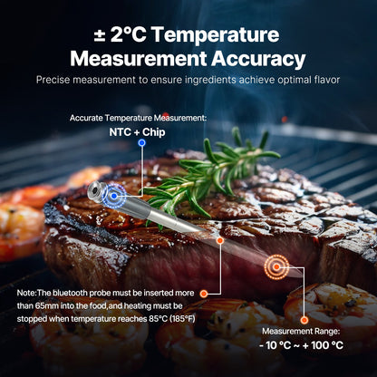Wireless Meat Thermometer, 500 ft Range Wireless Bluetooth Meat Thermometer, Digital Cooking Food Meat Thermometer, Waterproof Smart Meat Probe with One Probe, for Grilling, Smoker, BBQ & Oven